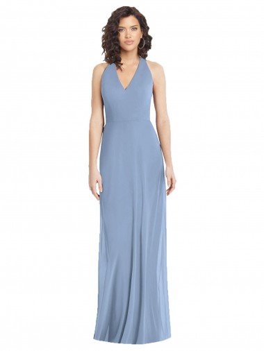 Affordable V-Neck Halter Back Straps Chiffon Formal Bridesmaid Dress