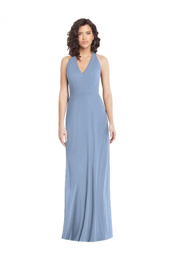 Affordable V-Neck Halter Back Straps Chiffon Formal Bridesmaid Dress