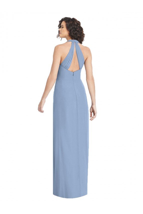 Affordable V-Neck Halter Back Straps Chiffon Formal Bridesmaid Dress