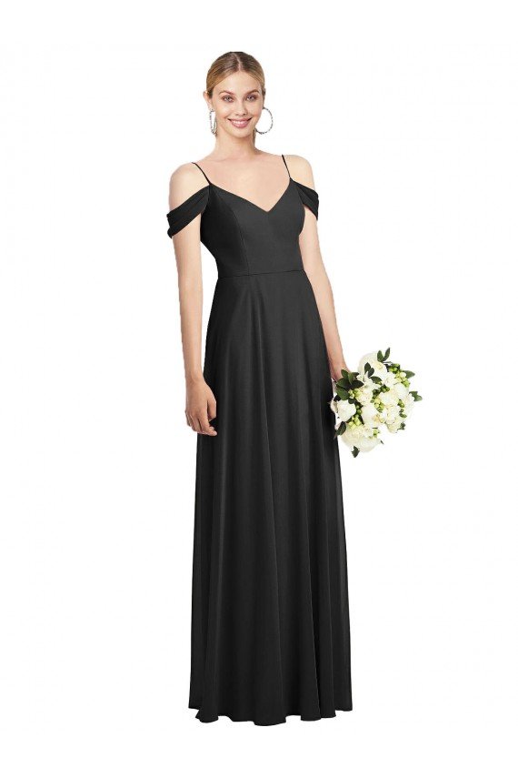 Affordable Cold-Shoulder V-Back Chiffon Maxi Bridesmaid Dress
