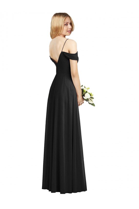 Affordable Cold-Shoulder V-Back Chiffon Maxi Bridesmaid Dress