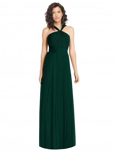 Affordable Draped Halter Neck Long Chiffon Bridesmaid Dress with Low Back