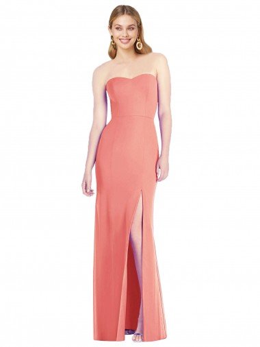 Affordable Strapless Chiffon Trumpet Bridesmaid Dress with Front Slit