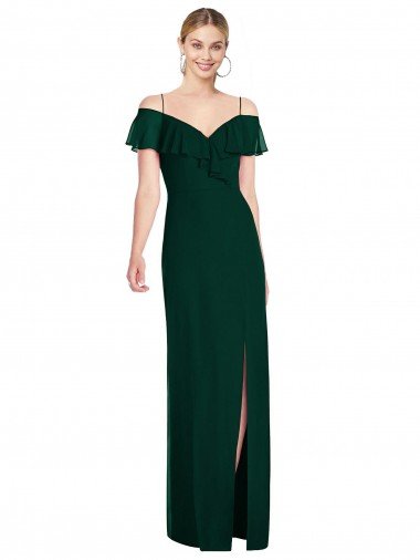 Affordable Ruffled Cold-Shoulder Maxi Chiffon Bridesmaid Dress