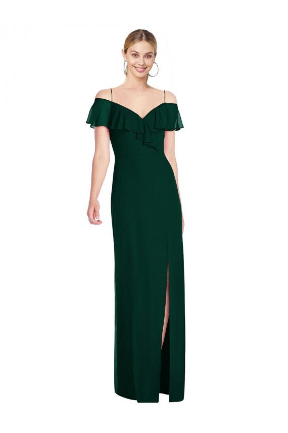 Affordable Ruffled Cold-Shoulder Maxi Chiffon Bridesmaid Dress