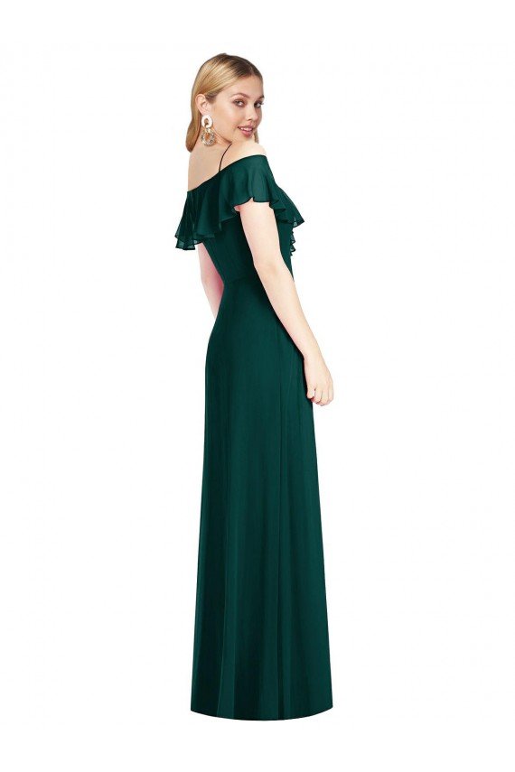 Affordable Ruffled Cold-Shoulder Maxi Chiffon Bridesmaid Dress