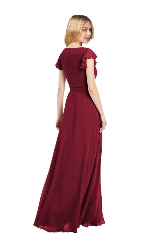 Affordable Flutter Sleeves Faux Wrap Chiffon Bridesmaid Dress