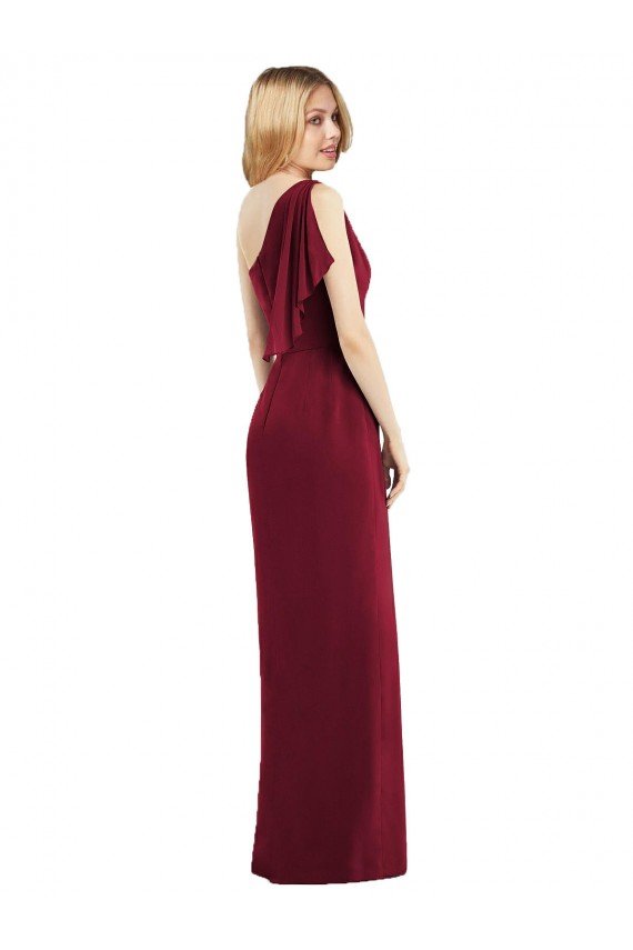 Affordable One Shoulder Chiffon Bridesmaid Dress with Draped Front Slit