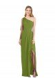 Affordable One Shoulder Chiffon Bridesmaid Dress with Draped Front Slit