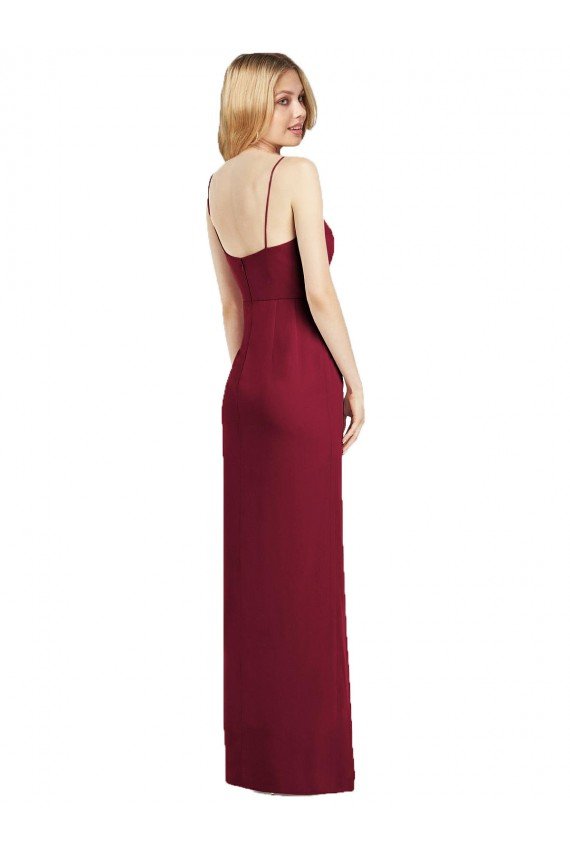 Affordable Spaghetti Strap Draped Skirt Chiffon Bridesmaid Dress with Front Slit