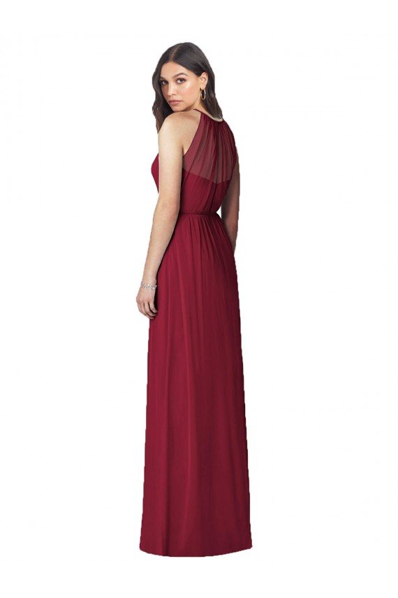 Affordable Halter Neck Full-Length Shirred Chiffon Bridesmaid Dress