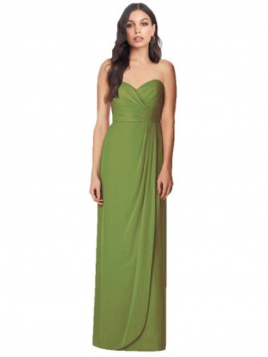 Affordable Side Front Slit Draped Strapless Chiffon Bridesmaid Dress