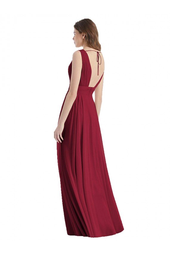 Affordable Plunge Deep V-Neckline Low Back Chiffon Bridesmaid Ress