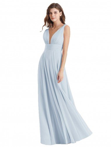 Affordable Plunge Deep V-Neckline Low Back Chiffon Bridesmaid Ress