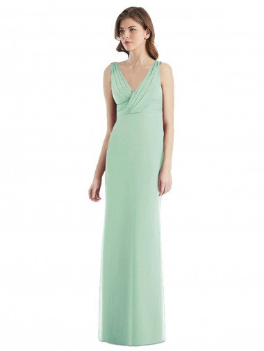 Affordable Sleek Open Back Chiffon V-Neck Bridesmaid Dress