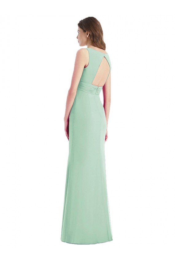 Affordable Sleek Open Back Chiffon V-Neck Bridesmaid Dress