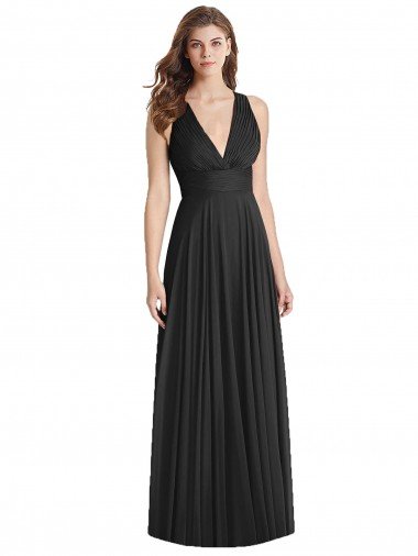 Affordable Full Length V-Neck Chiffon Bridesmaid Dress with Wide Criss Cross Straps