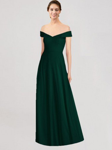 Affordable Full length Off the Shoulder Chiffon Bridesmaid Dress