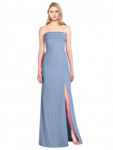Affordable Trumpet Full Length Strapless Chiffon Bridesmaid Dress with Slit
