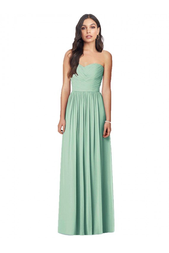 Affordable Draped Sweetheart Strapless Long Chiffon Bridesmaid Dress