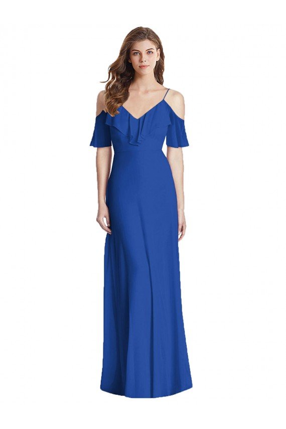Affordable Ruffled Cold-Shoulder Chiffon Maxi Bridesmaid Dress