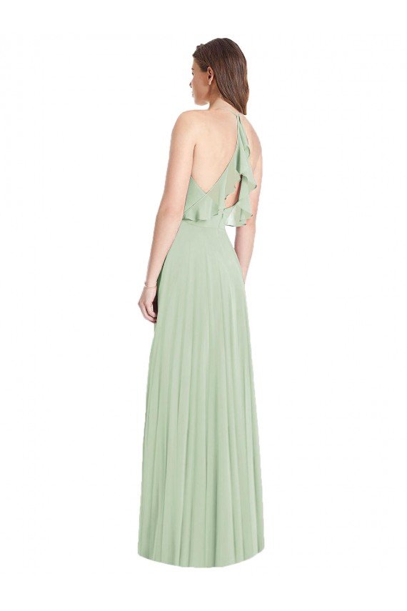 Affordable Ruffled Strap Cutout Wrap Maxi Chiffon Bridesmaid Dress