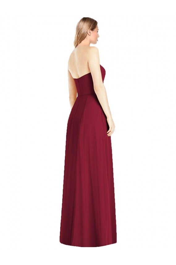 Affordable Strapless Notch Chiffon Maxi Bridesmaid Dress