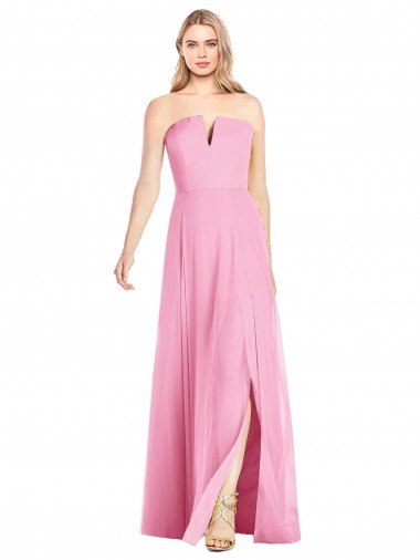 Affordable Strapless Notch Chiffon Maxi Bridesmaid Dress