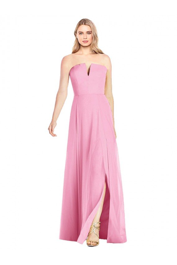 Affordable Strapless Notch Chiffon Maxi Bridesmaid Dress