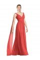Affordable Full-Length V-Neck Chiffon Bridesmaid Dress Streamers Back