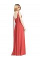 Affordable Full-Length V-Neck Chiffon Bridesmaid Dress Streamers Back