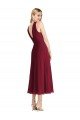 Affordable Midi Length Halter Plunging V-Back Chiffon Bridesmaid Dress / Cocktail Dress