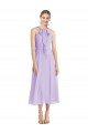 Affordable Midi Length Halter Plunging V-Back Chiffon Bridesmaid Dress / Cocktail Dress