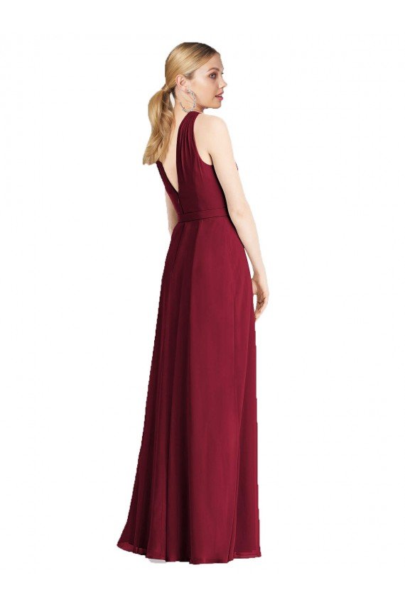 Affordable Plunging V-Back Long Full Length Chiffon Bridesmaid Dress