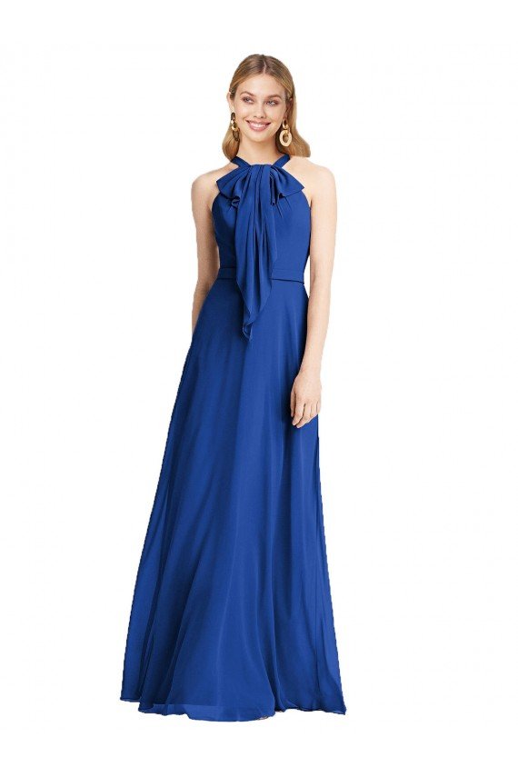 Affordable Plunging V-Back Long Full Length Chiffon Bridesmaid Dress