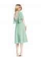 Affordable Open Back Flutter Sleeves Cocktail Length Chiffon Bridesmaid Dress