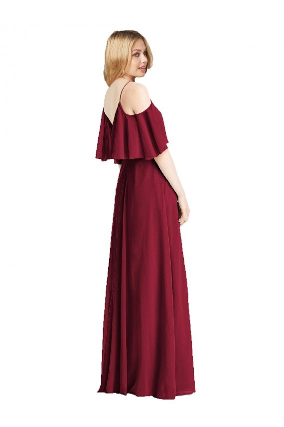 Affordable Spaghetti Straps V-Neck Chiffon Bridesmaid Dress with Sash Tie
