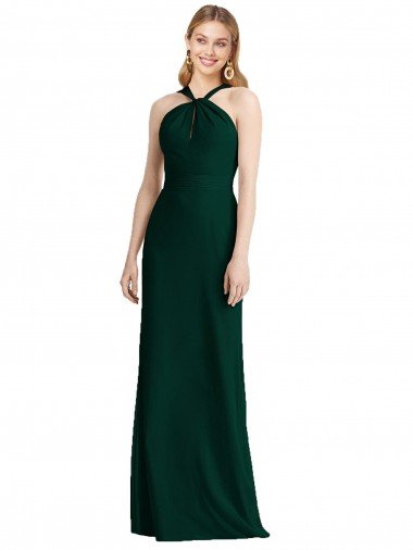 Affordable Sleek Full-Length Twist Halter Chiffon Bridesmaid Dress
