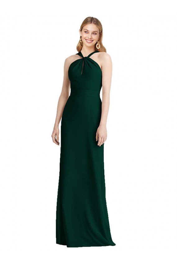Affordable Sleek Full-Length Twist Halter Chiffon Bridesmaid Dress