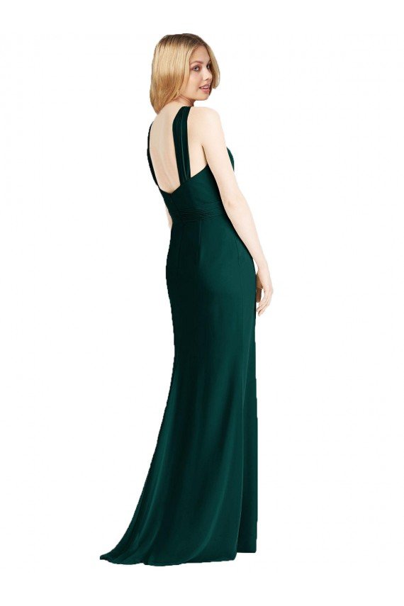 Affordable Sleek Full-Length Twist Halter Chiffon Bridesmaid Dress