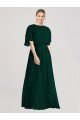 Affordable Full-Length Flutter Sleeves Plunging V Back Chiffon Bridesmaid Dress