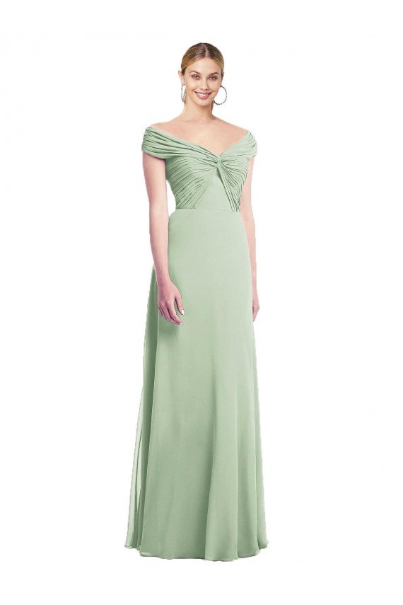 Affordable Draped Off the Shoulder Lux Chiffon Bridesmaid Dress