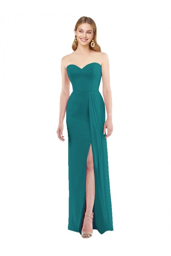 Affordable Sweetheart Neckline Lux Chiffon Bridesmaid Dress with Side Slit
