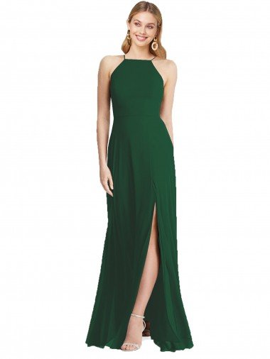 Affordable High-Neck Maxi Bridesmaid Dress with Front Slit