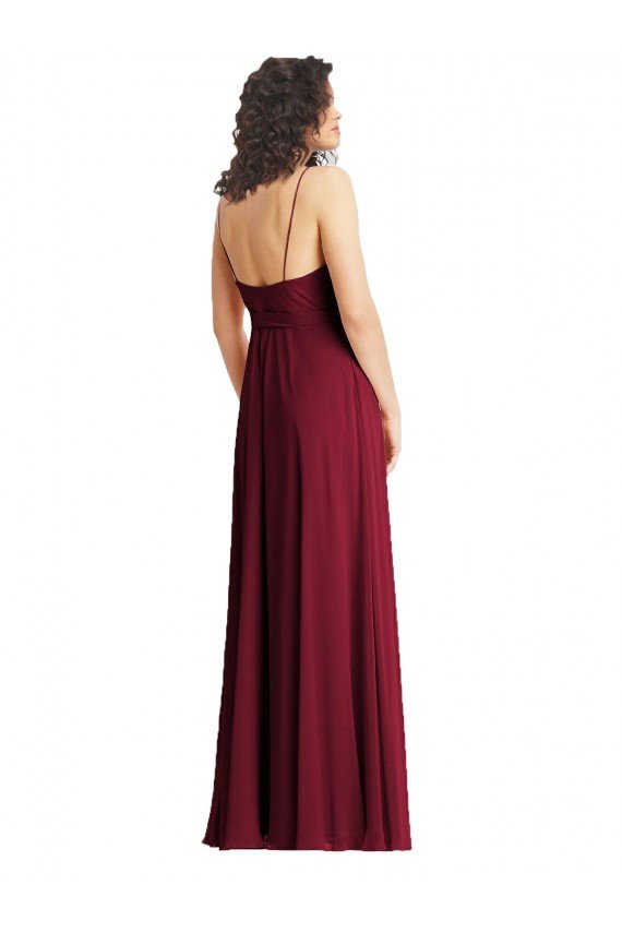 Affordable V-Neck Low Back Maxi Formal Wrap Chiffon Bridesmaid Dress