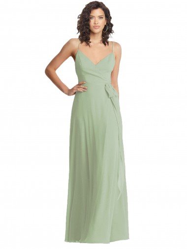 Affordable V-Neck Low Back Maxi Formal Wrap Chiffon Bridesmaid Dress