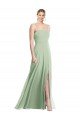 Affordable Sleek Spaghetti Straps Low Back Square Neck Maxi Formal Chiffon Bridesmaid Dress