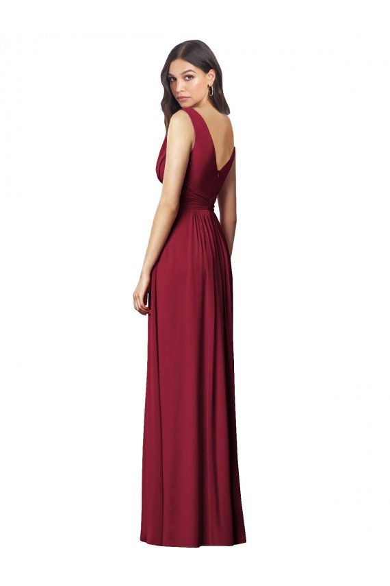 Affordable Draped V-Neck Shirred Chiffon Maxi Bridesmaid Dress