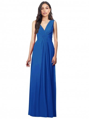 Affordable Draped V-Neck Shirred Chiffon Maxi Bridesmaid Dress