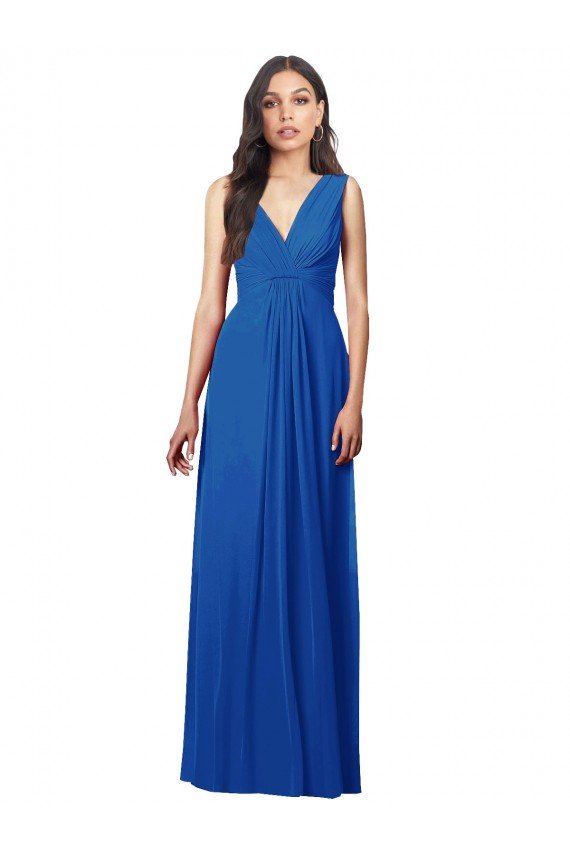 Affordable Draped V-Neck Shirred Chiffon Maxi Bridesmaid Dress